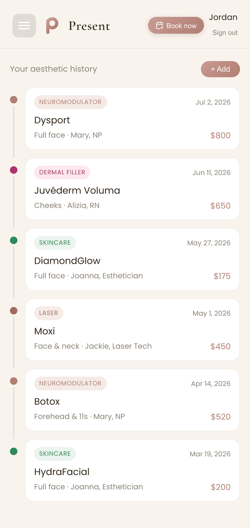 The Present app showing a patient's treatment timeline